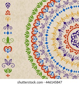 Vector ethnic design elements and rounded pattern from these elements, you can combine them to create your own brushes or patterns