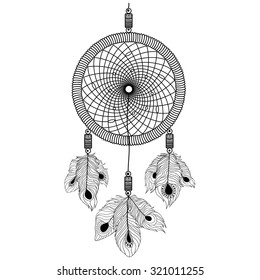 Vector ethnic dream catcher with feathers.