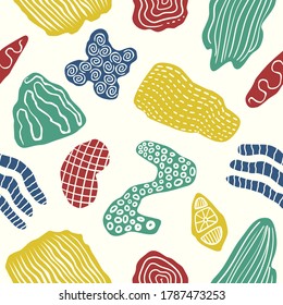 vector ethnic earth tone shape seamless pattern on cream