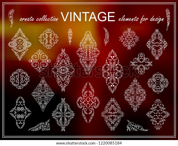 Vector\
ethnic elements for design. Ornate stars, squares and triangles for\
logo, emblem, label, divider. Boho-style feathers, tribal beads\
sketch collection. White line on photo background\
