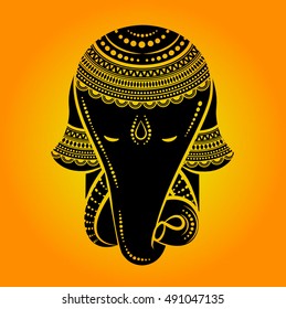 Vector Ethnic elephant. Hamsa hand and the elephant image. ?and of Fatima, vector illustration