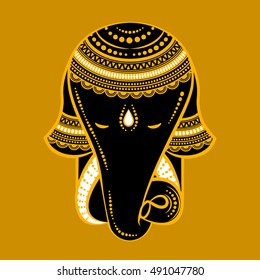 Vector Ethnic elephant. Hamsa hand and the elephant image. ?and of Fatima, vector illustration