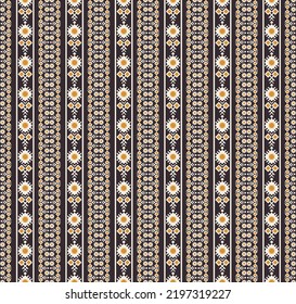 Vector ethnic embroidery geometric stripes seamless pattern vintage Russian color style background. Surface pattern design. Use for fabric, textile, interior decoration elements, upholstery, wrapping.