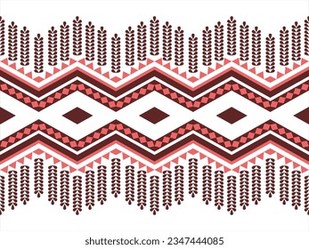 Vector ethnic fabric pattern geometric shapes pink and red.