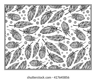 Vector ethnic feathers pattern coloring page for art therapy