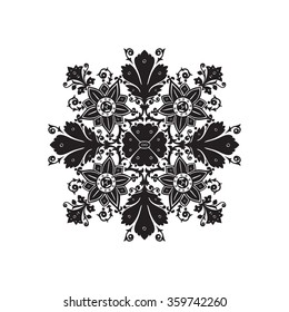 Vector ethnic flowers bouquet round ornament isolated on white background