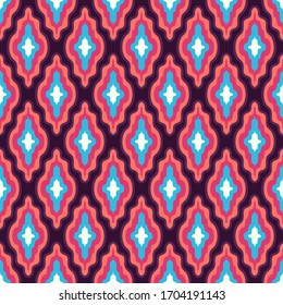 vector ethnic four color overlap seamless pattern on dark red