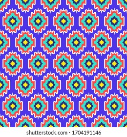 vector ethnic four color overlap seamless pattern on blue