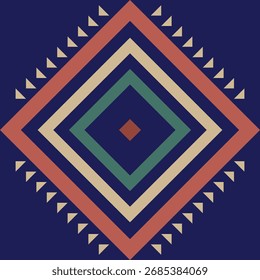 Vector ethnic geometric design featuring a diamond-shaped tribal motif with concentric layers in earthy tones of terracotta, beige, and green.