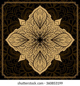 Vector ethnic golden decorative element on a dark background