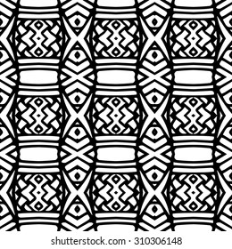 Vector ethnic hand drawn abstract vintage geometric wallpaper pattern seamless background. Tribe motive for wrapping. Aztec, american, arabic rhombus tiling.