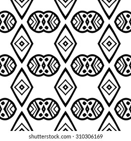 Vector ethnic hand drawn abstract vintage geometric wallpaper pattern seamless background. Tribe motive for wrapping. Aztec, american, arabic rhombus tiling.