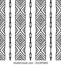 Vector ethnic hand drawn abstract vintage geometric wallpaper pattern seamless background. Tribe motive for wrapping. Aztec, american, arabic rhombus tiling.