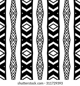 Vector ethnic hand drawn abstract vintage geometric wallpaper pattern seamless background. Tribe motive for wrapping. Aztec, american, arabic rhombus tiling.