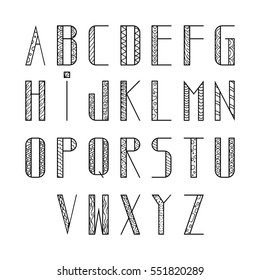 vector ethnic hand drawn alphabet  letters in boho style