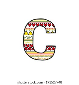 Vector ethnic hand drawn font, letter C