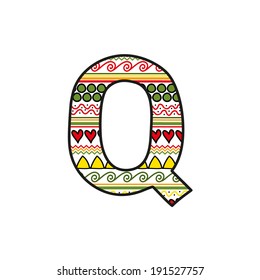 Vector ethnic hand drawn font, letter Q