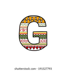 Vector ethnic hand drawn font, letter G