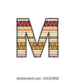 Vector ethnic hand drawn font, letter M