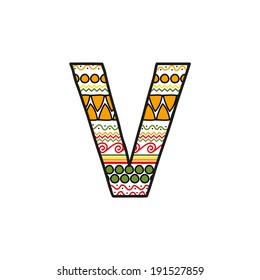 Vector ethnic hand drawn font, letter V