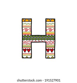 Vector ethnic hand drawn font, letter H