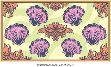 vector ethnic hand drawn illustration of a seashell with ornament great for wallpaper, print, textile, pattern, t-shirt design, background