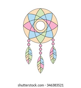 Vector ethnic illustration with American Indians dreamcatcher
