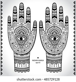 Vector Ethnic Indian hand drawn hamsa ornament 