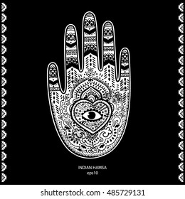 Vector Ethnic Indian hand drawn hamsa ornament 