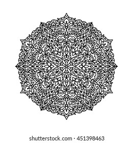 Vector ethnic mandala on white background. Arabic isolated illustration for coloring book. Indian circle design for textile and print.