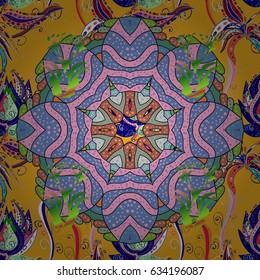 Vector ethnic Mandala ornament. Can be used for textile, greeting card, coloring book, phone case print. Henna tattoo style on a blue background. Indian floral paisley medallion banners.