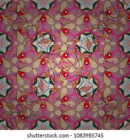 Vector ethnic Mandala ornament. Henna tattoo style on a neutral, beige, pink, green and orange colors. Indian floral paisley medallion banners. Can be used for coloring book, phone case print.