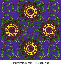 Vector ethnic Mandala ornament. Henna tattoo style on a blue, red and green colors. Can be used for textile, greeting card, coloring book, phone case print. Indian floral paisley medallion banners.