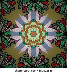 Vector ethnic Mandala ornament. Henna tattoo style on a colorful background. Indian floral paisley medallion banners. Can be used for textile, greeting card, coloring book, phone case print.