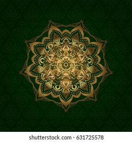 Vector ethnic Mandala ornament. Indian paisley medallion banners. Can be used for textile, greeting card, coloring book, phone case print. Henna tattoo style on a green background.