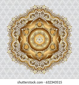 Vector ethnic Mandala ornament. Indian paisley medallion banners. Can be used for textile, greeting card, coloring book, phone case print. Henna tattoo style on a gray background.