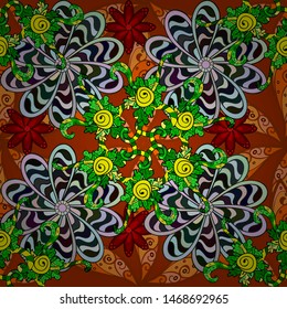 Vector ethnic mandalas, doodle background circles. Orange, green and neutral colors.