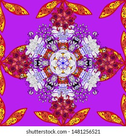 Vector ethnic mandalas, doodle background circles. Red, violet and white colors.