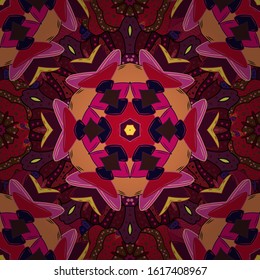 Vector ethnic mandalas, doodle background circles. Orange, brown and red colors.