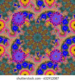 Vector ethnic mandalas, doodle background circles. Black background.