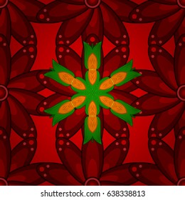 Vector ethnic mandalas, doodle background circles. Red background.