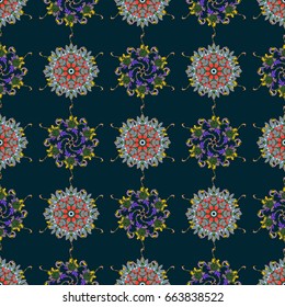 Vector ethnic mandalas, doodle background circles. Background.