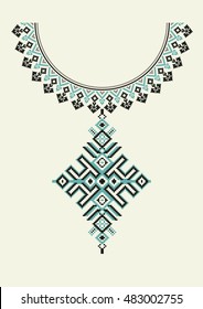Vector Ethnic necklace Embroidery for fashion women. Pixel tribal pattern for print or web design. jewelry, necklace, print on fabric.
