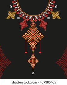 Vector Ethnic necklace Embroidery for fashion women. Pixel tribal pattern collar for print or web design. jewelry, necklace, print on fabric.