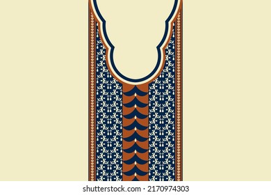 Vector ethnic neckline pattern vintage color geometric shape design on white cream background. Elegant tribal art for shirts.