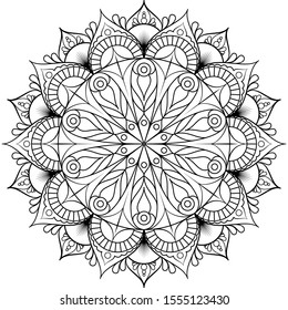 Vector ethnic Oriental circle ornament. White and black abstract floral mandala