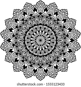 Vector ethnic Oriental circle ornament. White and black abstract floral mandala
