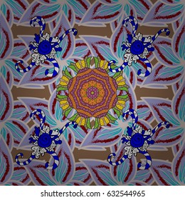 Vector Ethnic Oriental Circle Ornament. Islam, Arabic, Indian, ottoman motifs on a violet background. Flower Mandala seamless pattern.