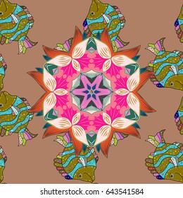 Vector Ethnic Oriental Circle Ornament. Islam, Arabic, Indian, ottoman motifs on a white background. Flower Mandala seamless pattern.