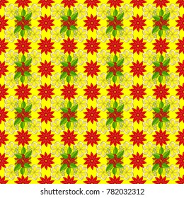Vector Ethnic Oriental Circle Ornament. Islam, Arabic, Indian, ottoman motifs on a yellow, red and green colors. Flower Mandala seamless pattern.